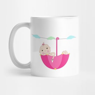 Baby girl greeting card with a hand holding baby pacifier umbrella Mug